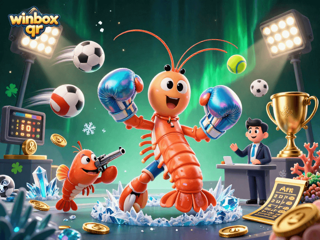 Experience the excitement of winbox qr in this dynamic 3D illustration featuring vibrant gaming elements and lively characters.