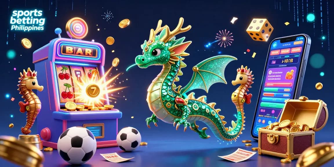 Engaging visual of sports betting Philippines featuring a 3D dragon and vibrant casino elements.