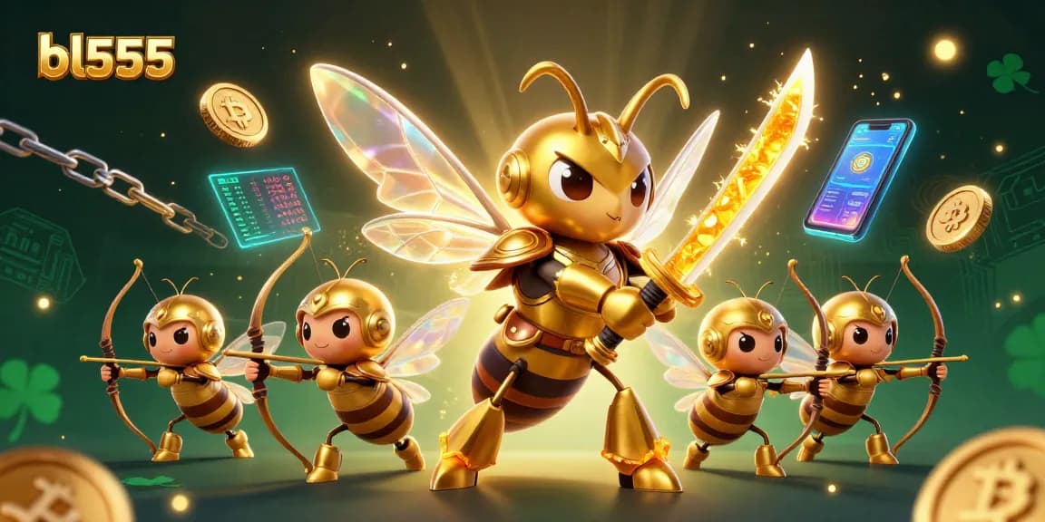 bl555 brings excitement with a 3D illustrated scene of a giant hornet and bee archers engaging in vibrant gambling.