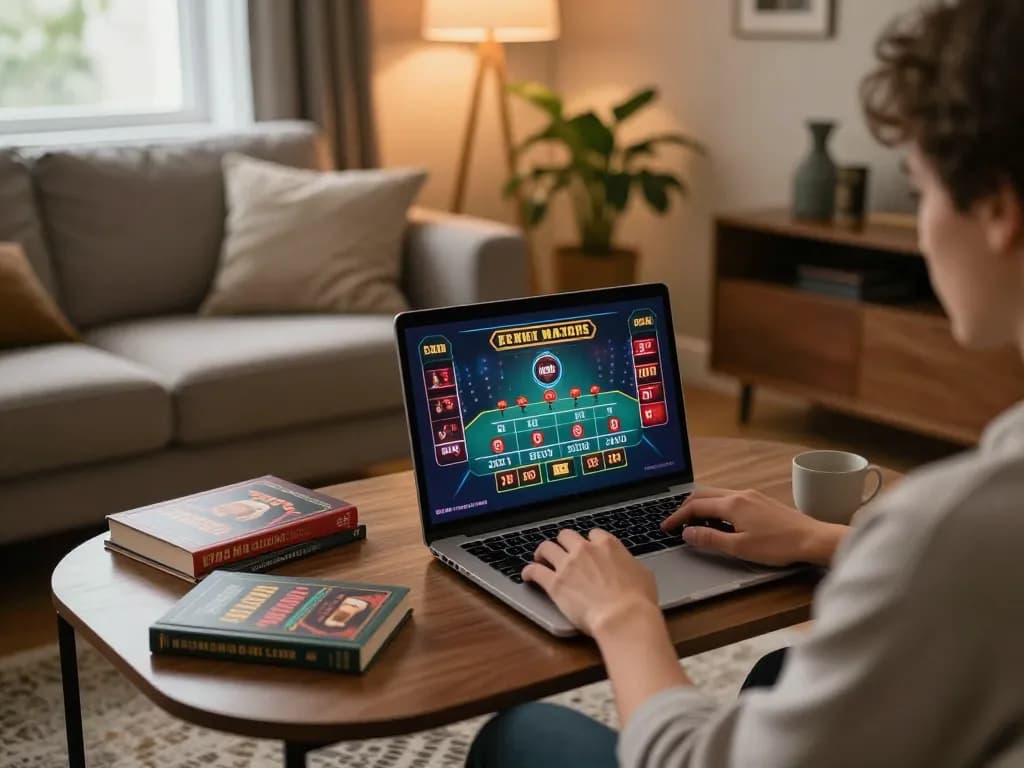 Player using laptop for online gaming on PHTAYA at home shows engaging live dealer table.