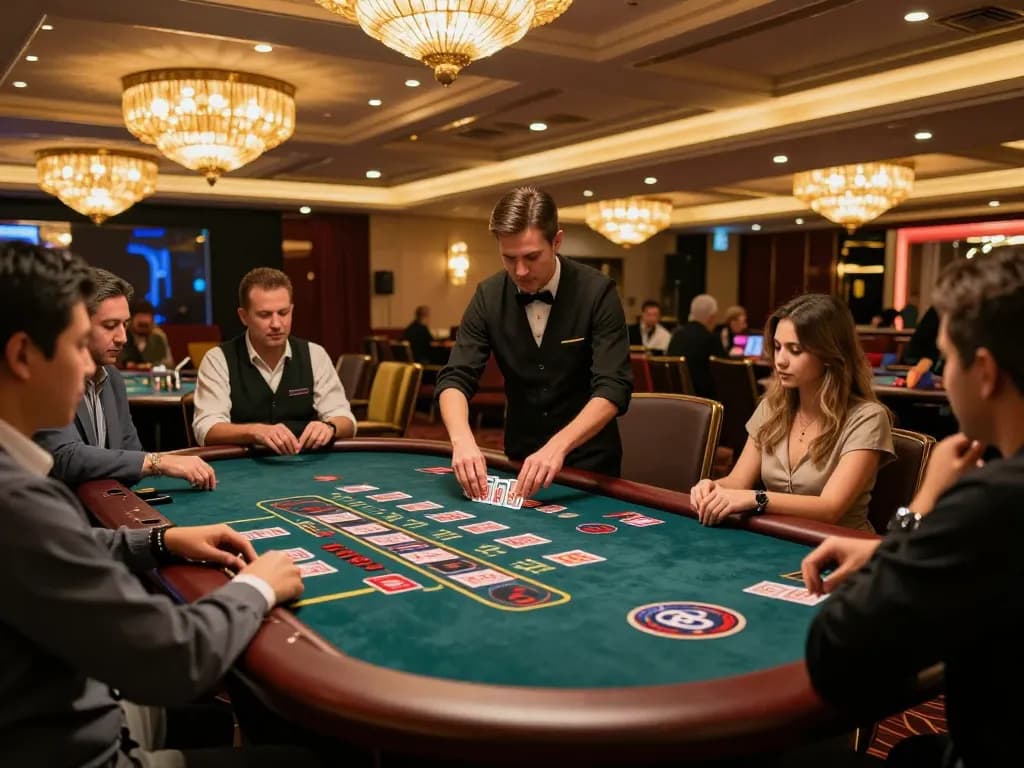 Players engaged in dynamic baccarat gameplay at SC888 live casino with dealer dealing cards.