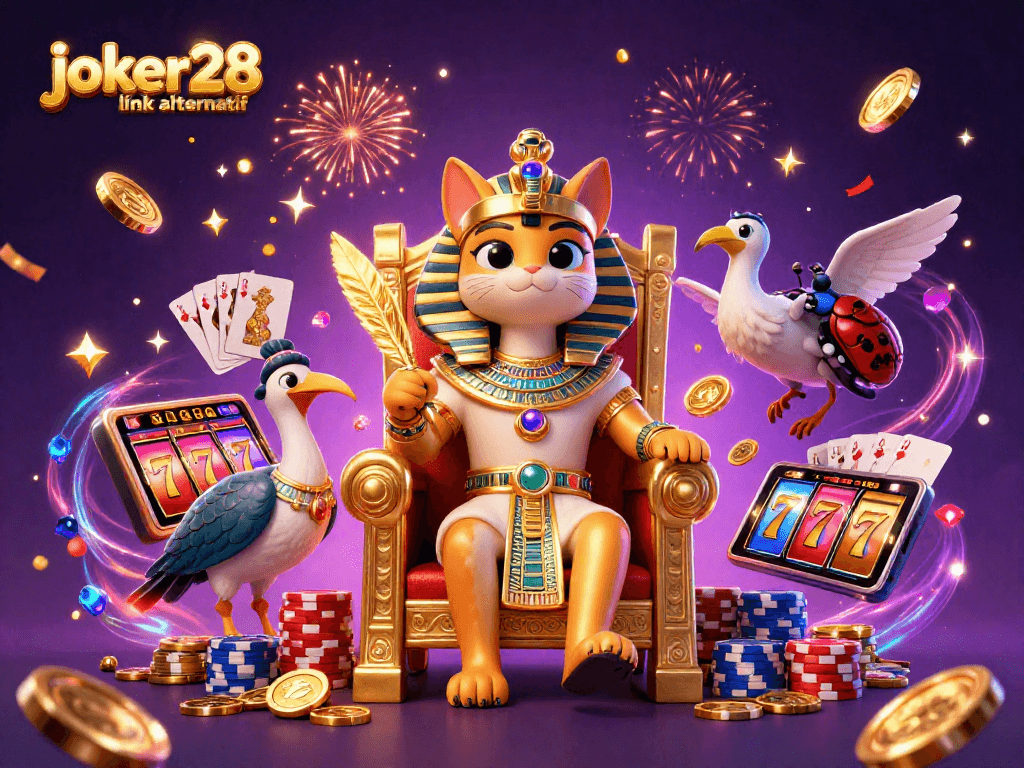 Meraih kemenangan dengan joker28 link alternatif dalam ilustrasi kasino penuh warna yang interaktif.