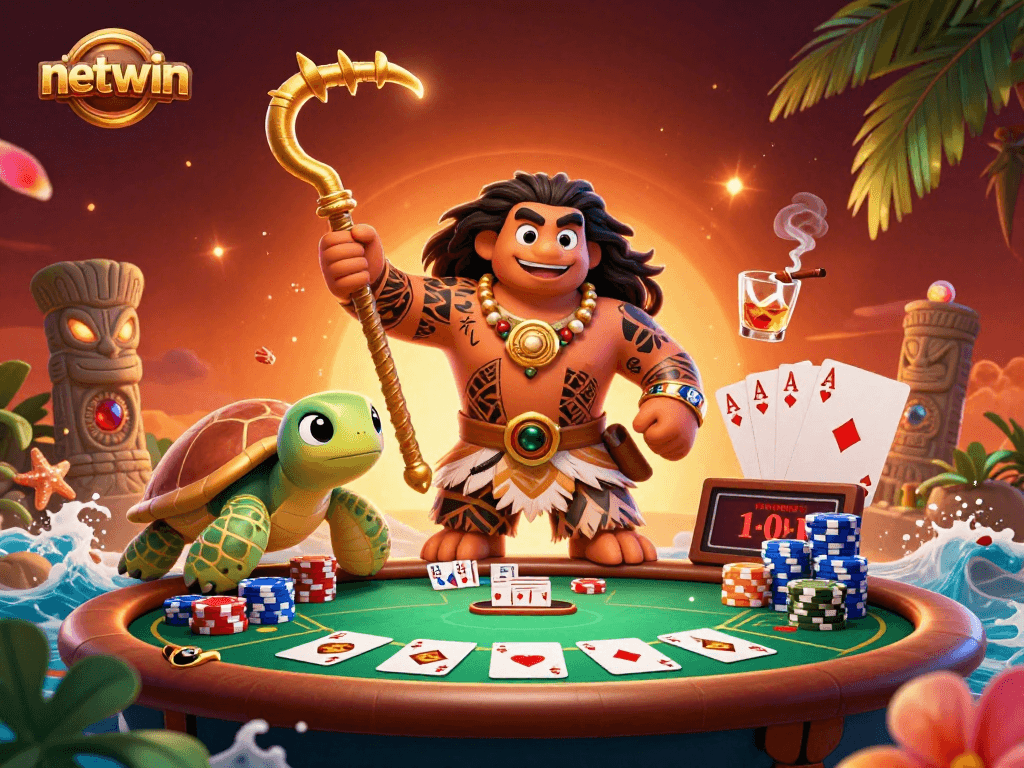 Join the excitement with netwin's vibrant gaming experience featuring dynamic characters and poker elements.