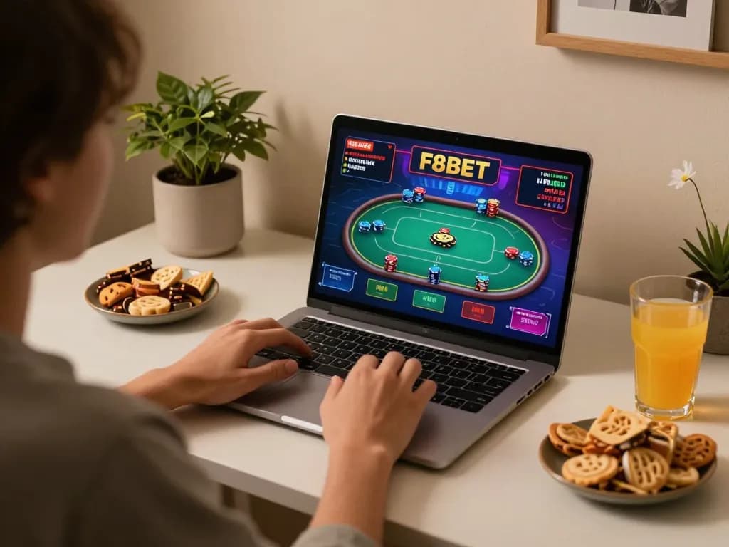 Experience intense gaming moments with f8betlv on a laptop, vibrant poker action
