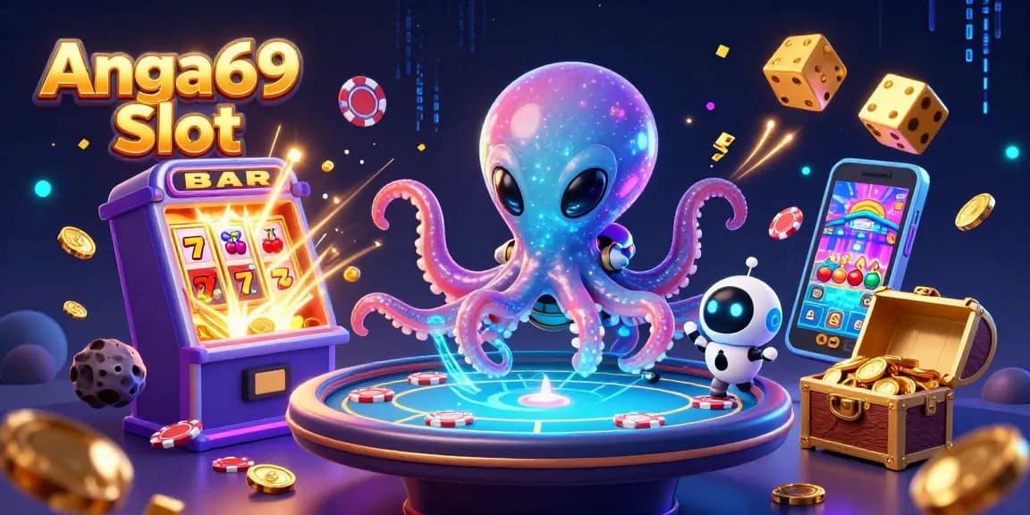 Play Angka69 Slot with vibrant alien octopus and exciting casino elements in a dazzling gaming scene.