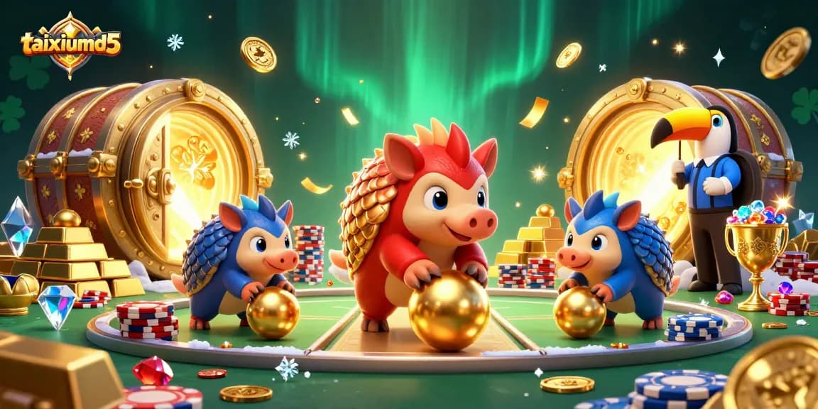 Engage in exciting gameplay with taixiumd5 as rival pangolins compete among poker chips.