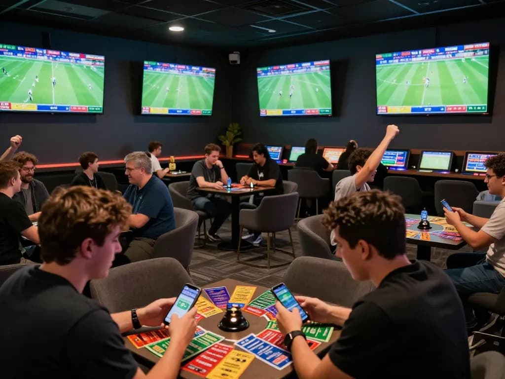 Tỷ Lệ Bóng Đá betting action during a live sports event, fans engaging with their smartphones.