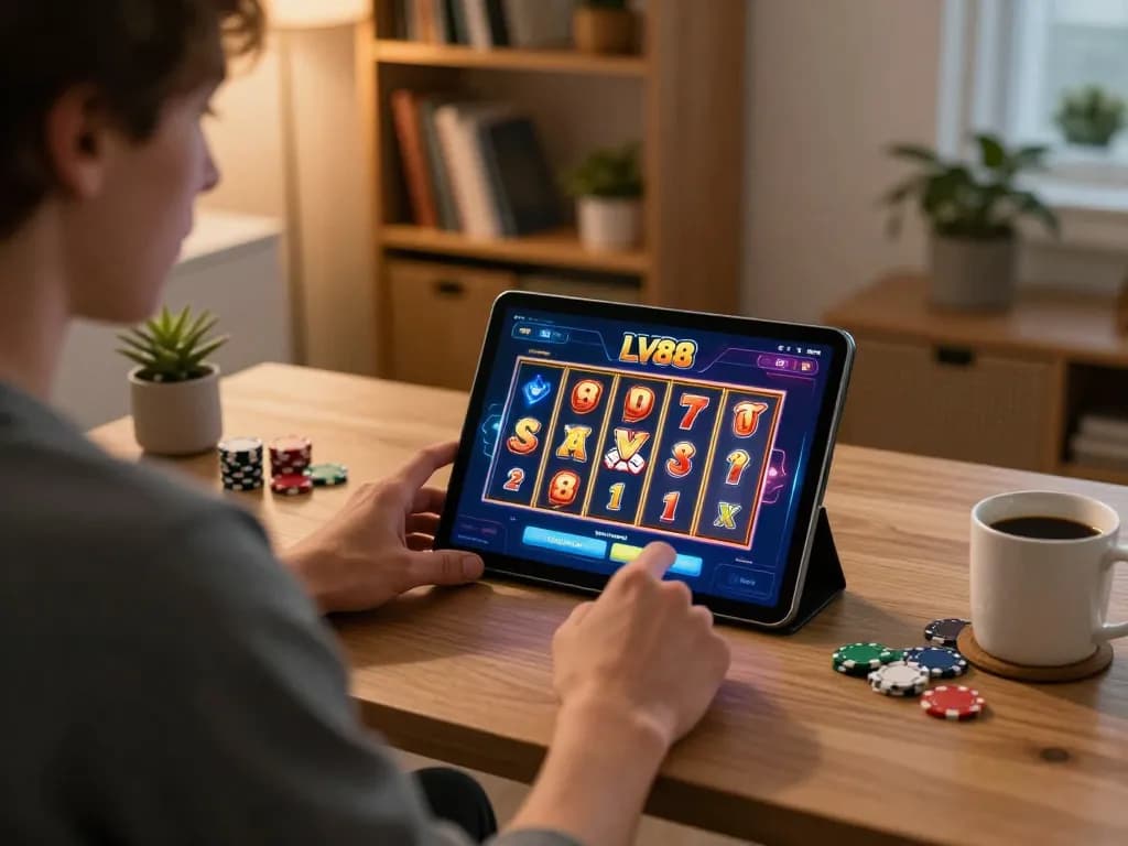Engaging moment of a player exploring LV88 casino app for online gaming excitement and strategy