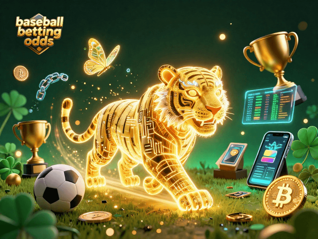 Experience thrilling baseball betting odds in a vibrant digital scene filled with sports elements.