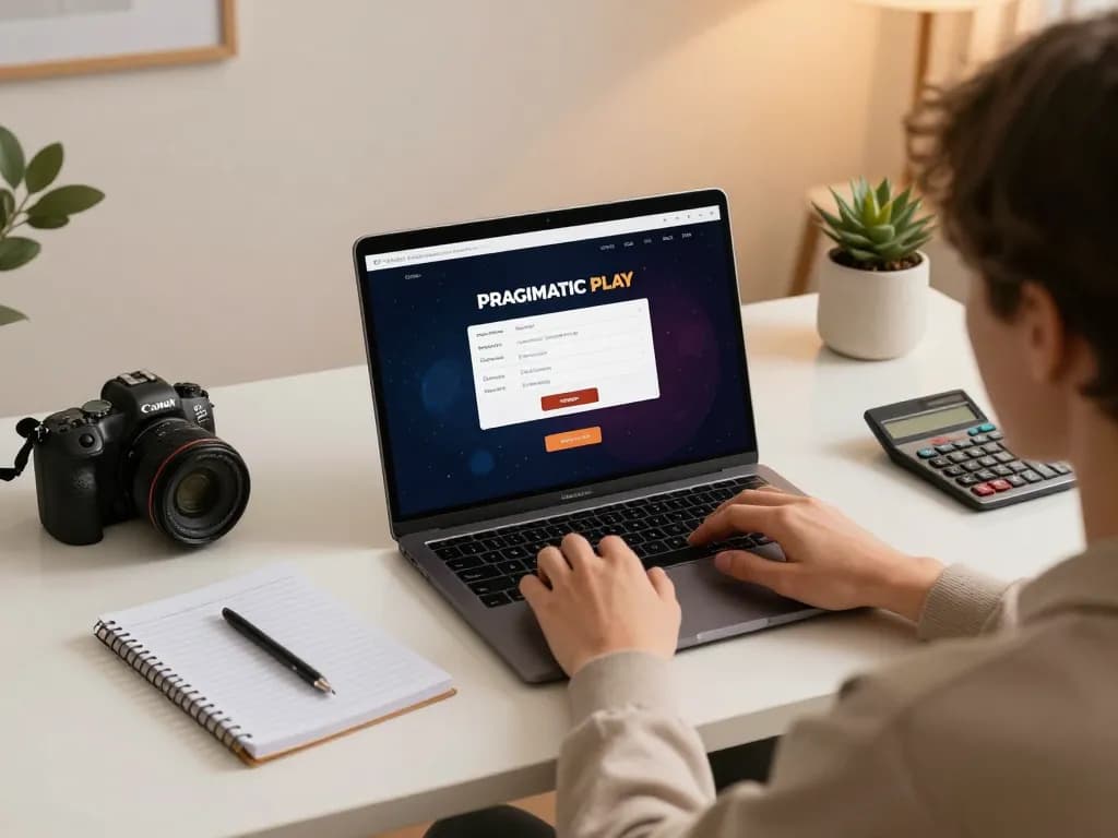 Engage with Pragmatic Play Login on a laptop at home, showcasing strategic online gambling.