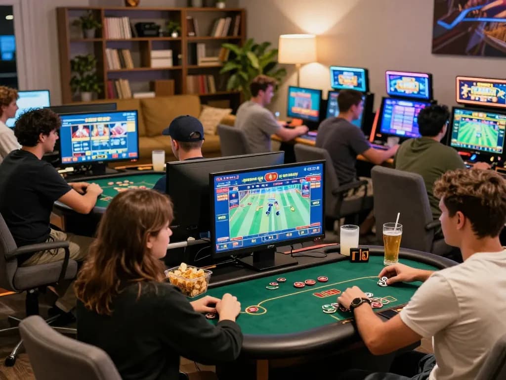 Players enjoying online b52 games in a lively gaming setup with warm ambiance