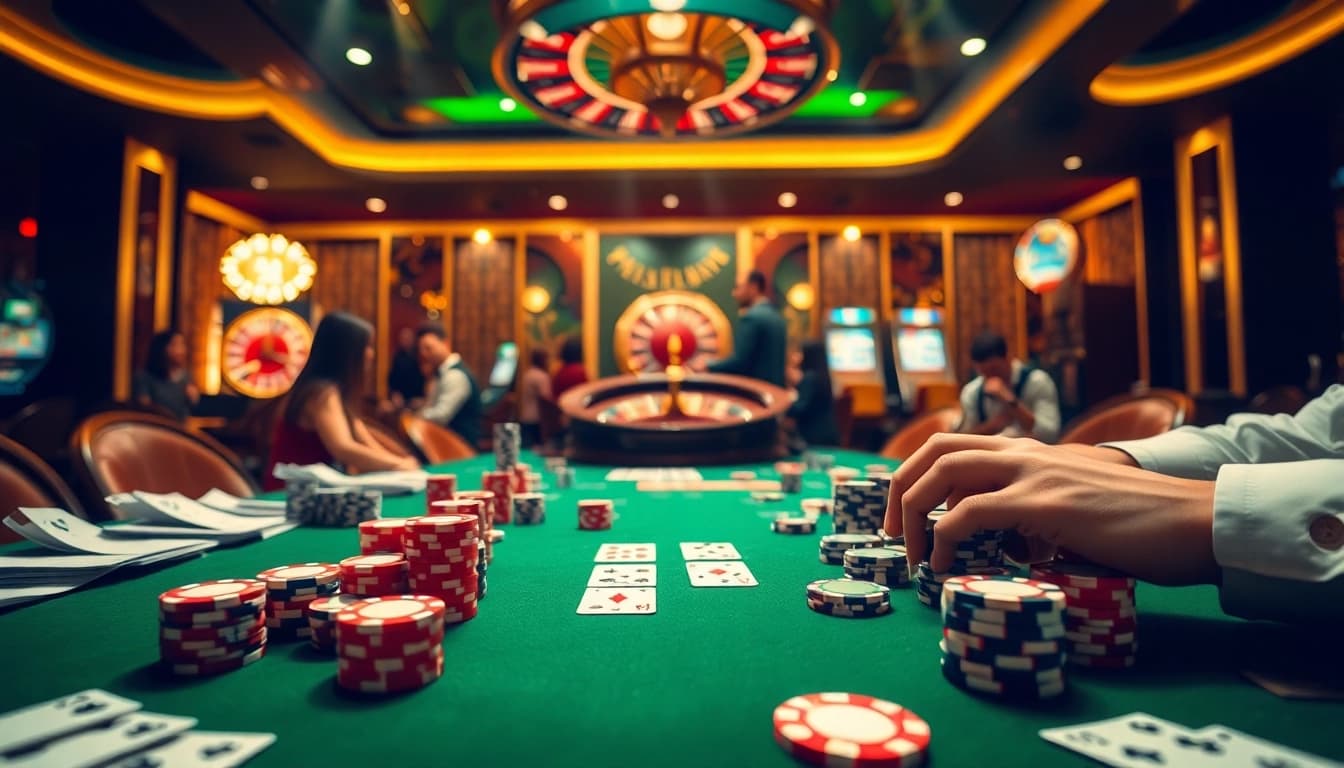 Experience thrilling gaming action at i9bet with vibrant casino scenes and engaging players.