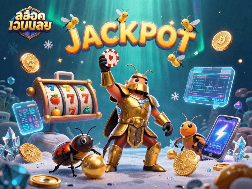 Celebrate big wins with the สล็อตเว็บตรง illustration showcasing jackpot excitement and vibrant casino elements.