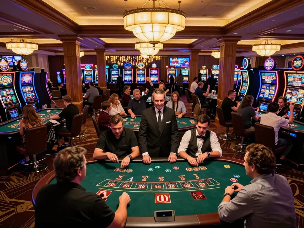 Players at TG88 blackjack tables celebrating wins amid a lively casino atmosphere