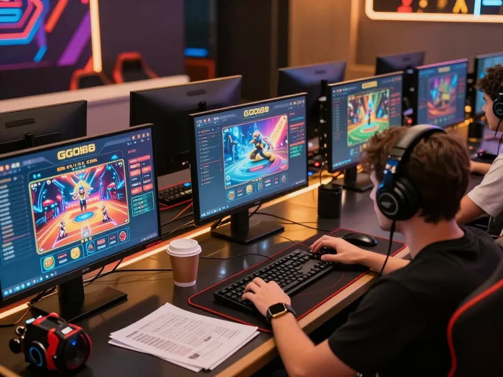 Engaging players playing GO88 online casino games with vibrant setup and atmosphere