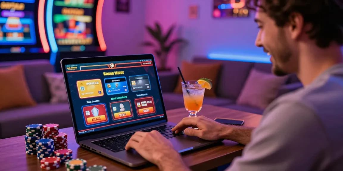 Excited player exploring credit card casinos at scoarch.org.uk with vibrant atmosphere and gaming options.