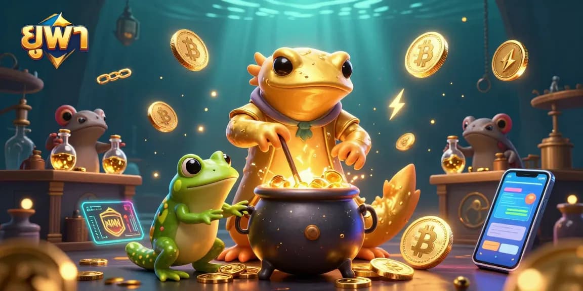Experience the exciting gameplay of ยูฟ่า featuring vibrant cartoon characters and cryptocurrencies in a rich 3D scene.