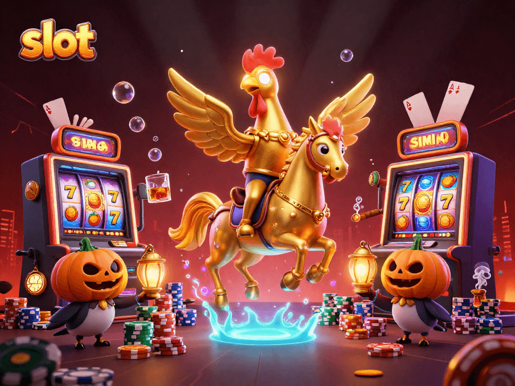 Slot permainan dengan simbol-simbol keberuntungan dan karakter menarik di kasino.