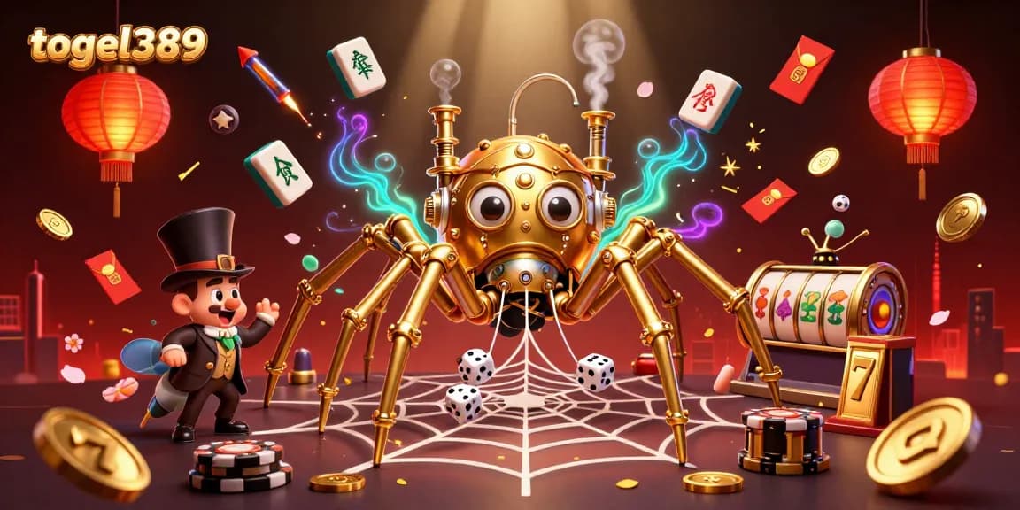 Engage with togel389's exciting slots and jackpots in this vibrant 3D casino illustration.