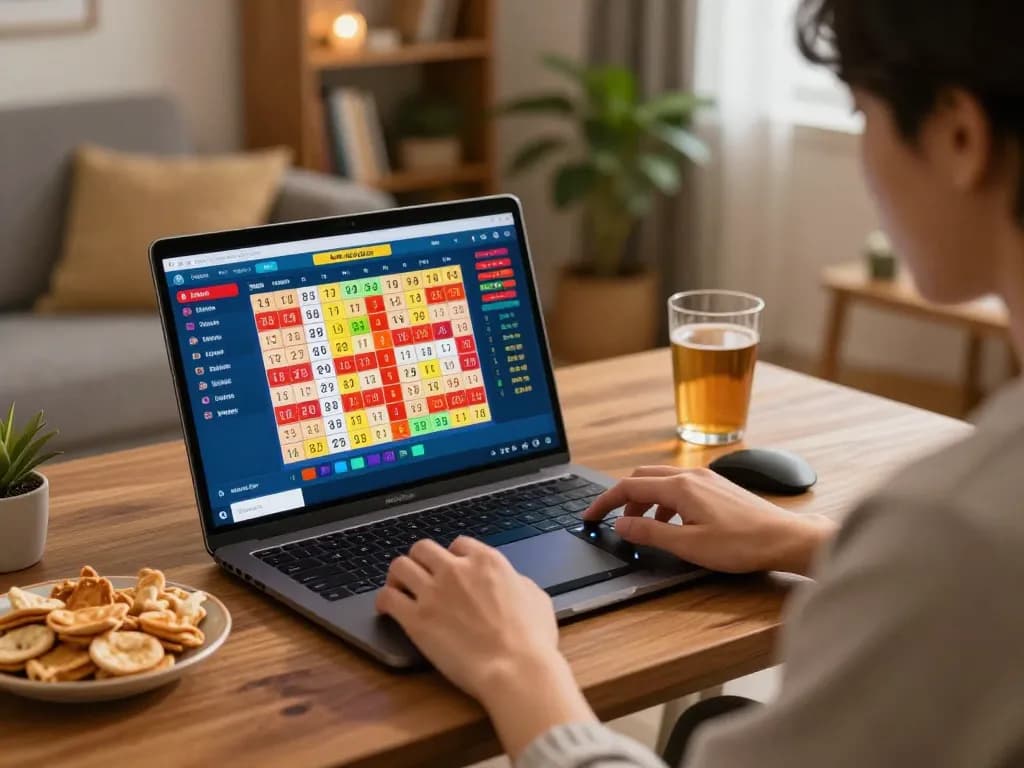 Engaging in toto togel betting online at home with cozy atmosphere and live results on screen.