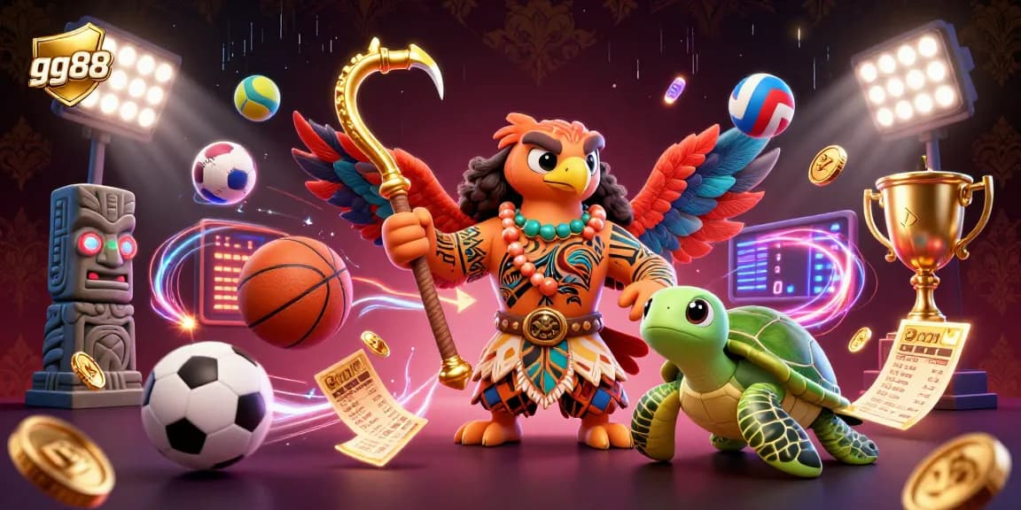 Join the excitement at gg88 with our captivating 3D casino illustration featuring thrilling sports betting elements and vibrant characters.