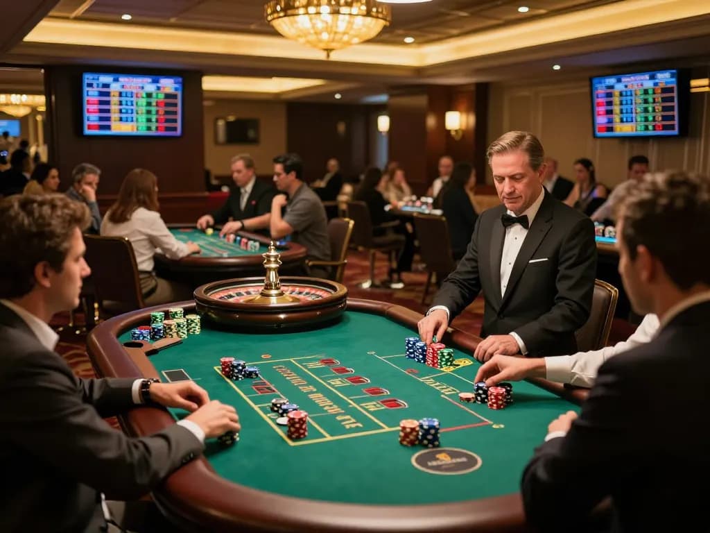 Experience the thrill of open888 at a bustling roulette table with live dealer action and engaged players.