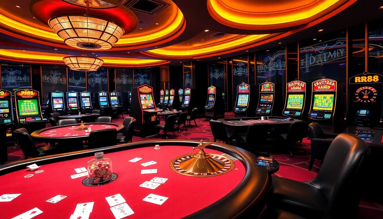 Experience the excitement of gaming at trang chủ rr88 with vibrant casino tables and thrilling slot machines.