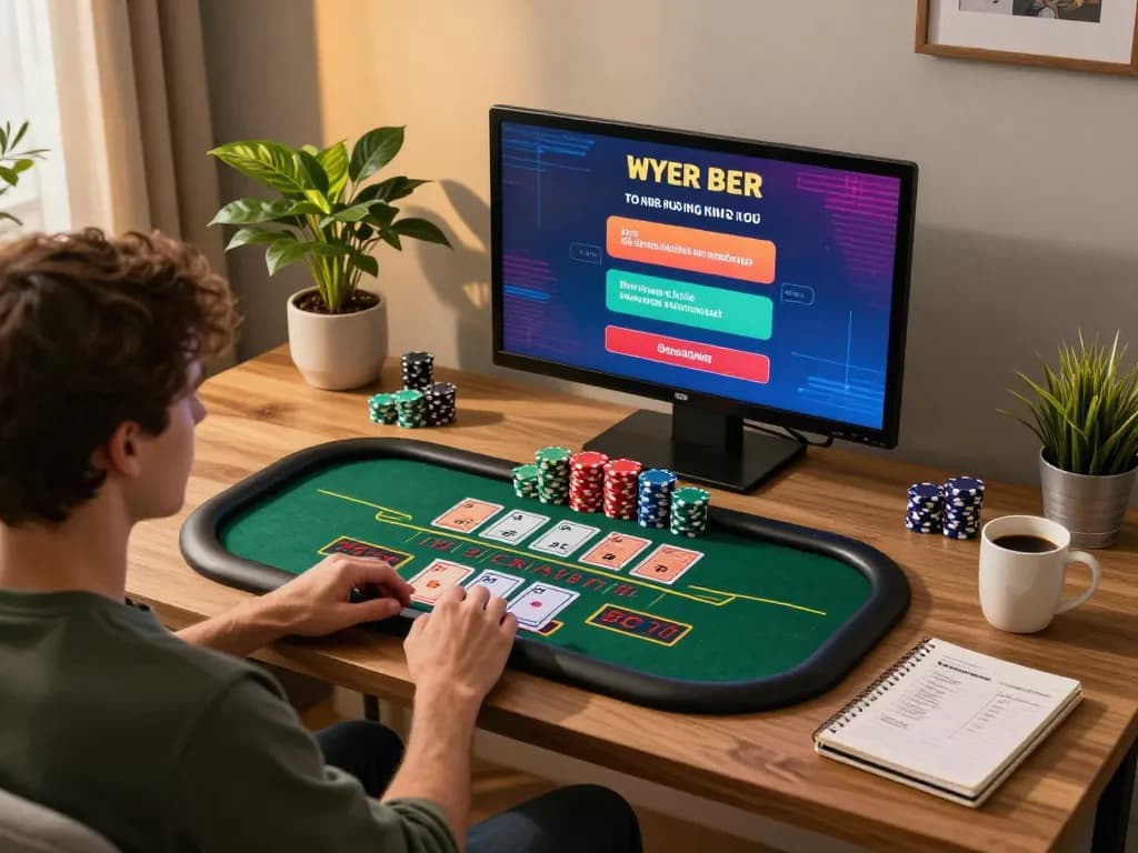 F168 player engaging in live dealer casino game on tablet at home, showcasing strategic betting and gaming atmosphere.