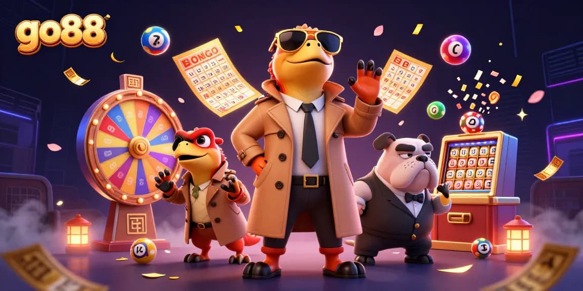 go88 casino raptors entering VIP lounge among bouncing lottery balls and vibrant prizes