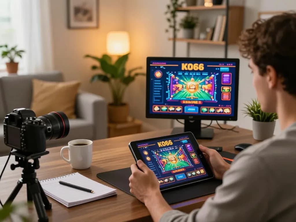 Engaging with KO66 online casino gameplay on a tablet, creating a cozy gaming atmosphere