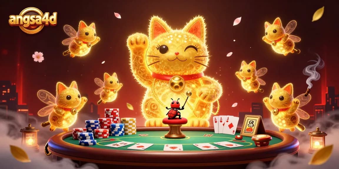 Engage with angsa4d's vibrant lucky cat and casino symbols in this dynamic 3D illustration.