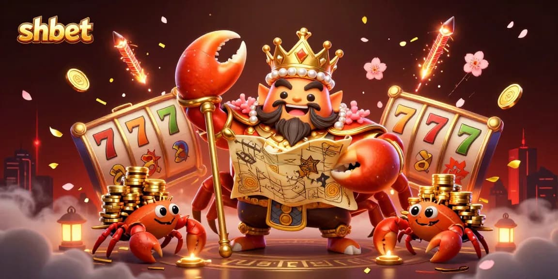 Experience thrilling shbet gameplay with our golden crab emperor in a lavish casino scene.