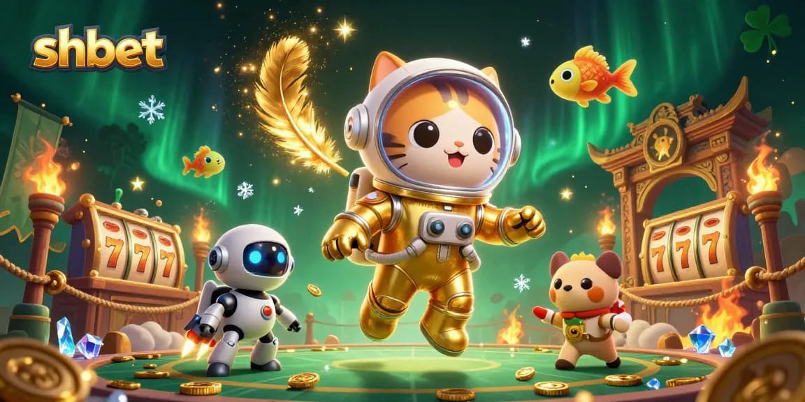Bet on exciting slot games at shbet with vibrant 3D illustration featuring unique characters and elements.