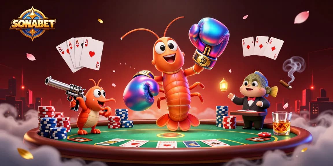 Participate in a thrilling poker game with sonabet's vibrant characters and action-packed casino elements.