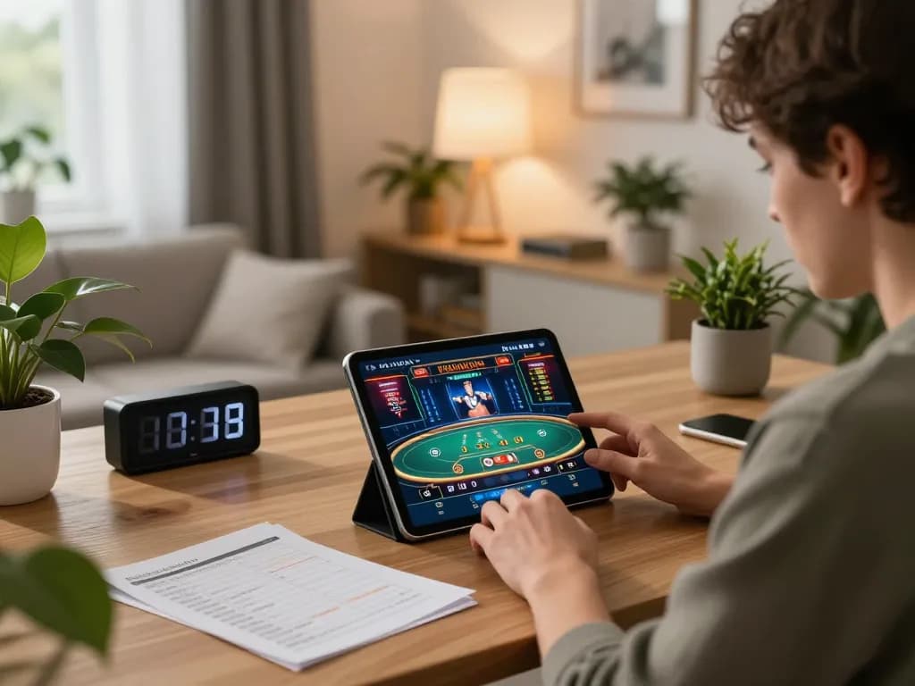 Player enjoying online casino gaming at home with 88aa tablet interface visible