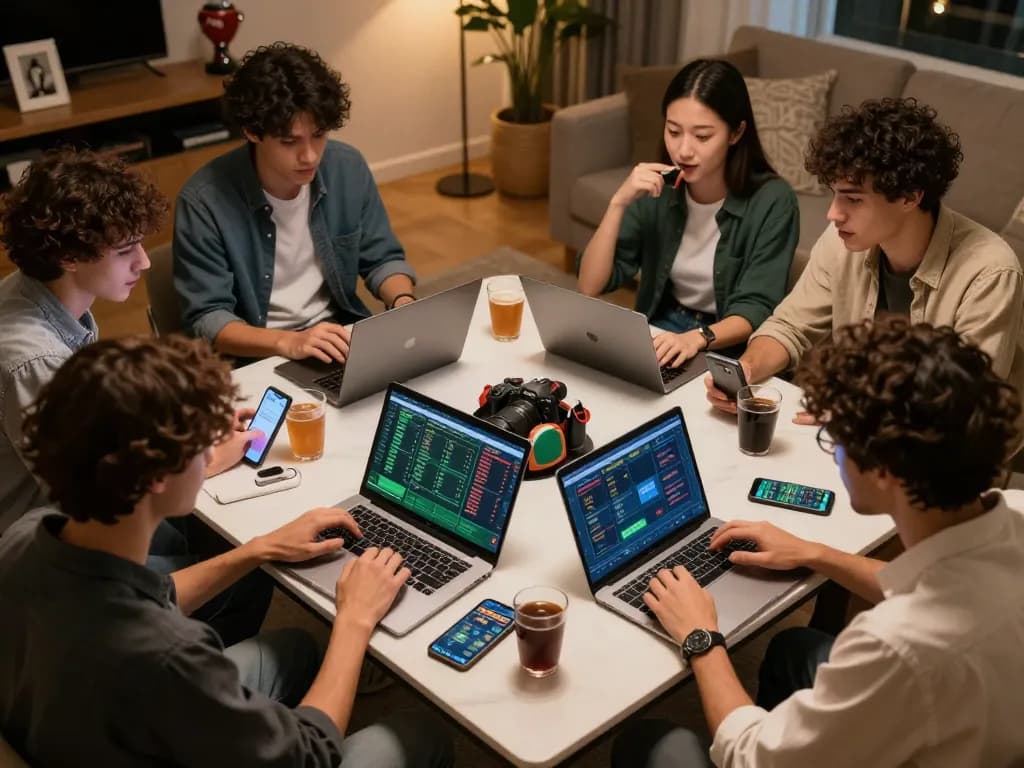 Friends strategizing bets on uu88 platform while enjoying a lively home sports betting night.
