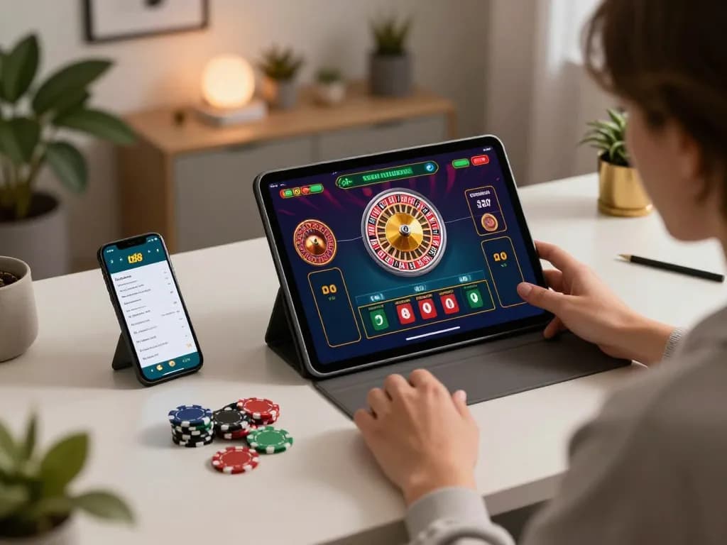 Player engaged in live dealer game on tt88 casino app, showcasing online gaming setup.