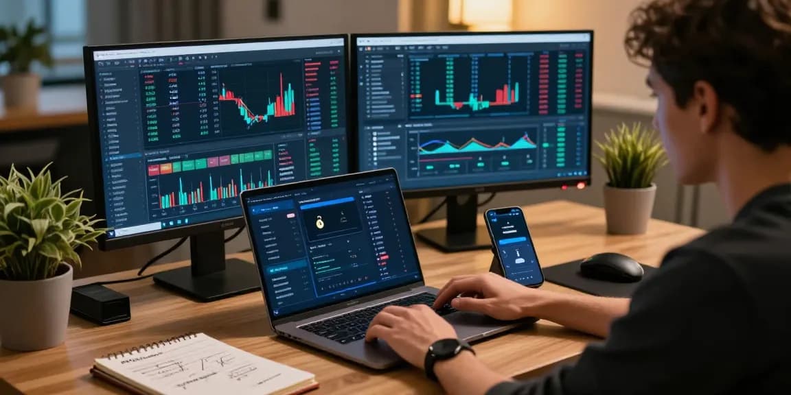 Fastest withdrawal casinos evaluation at a cryptocurrency trading desk with monitors displaying blockchain analyses and digital wallets.