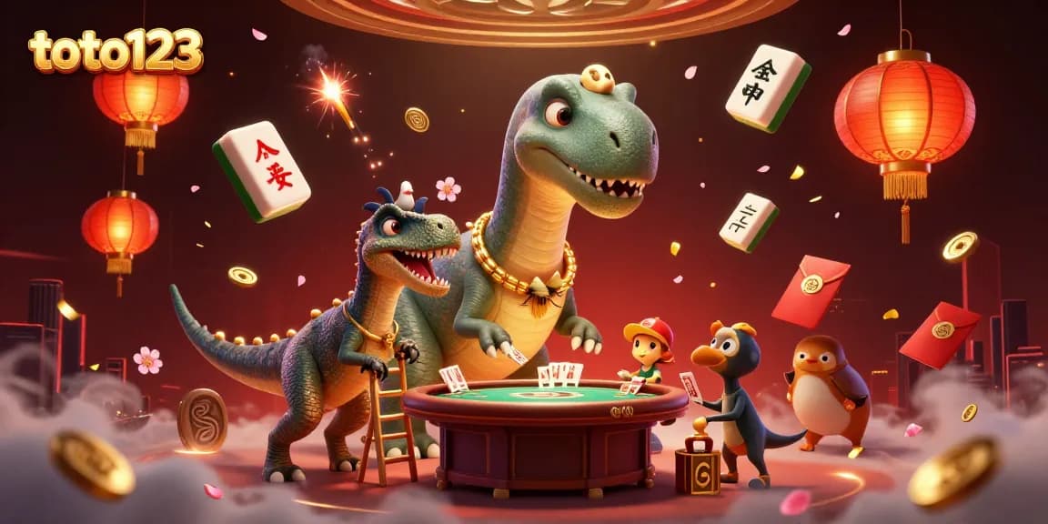 Play at toto123 with a brontosaurus eyeing the poker table, ready for big wins today!