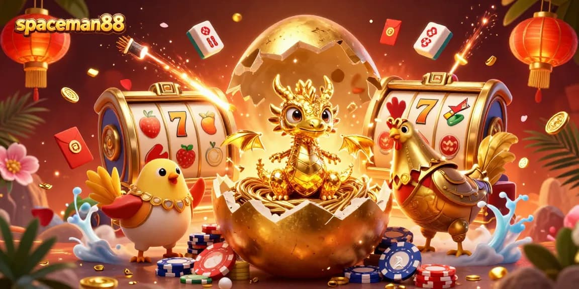 Experience the thrilling world of spaceman88 with a dragon and poker chips in a vibrant casino setting.