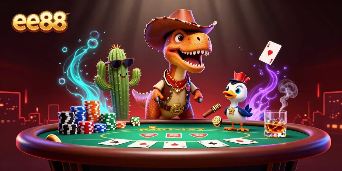 Play exciting poker games at ee88 with a dynamic scene featuring action-packed characters.