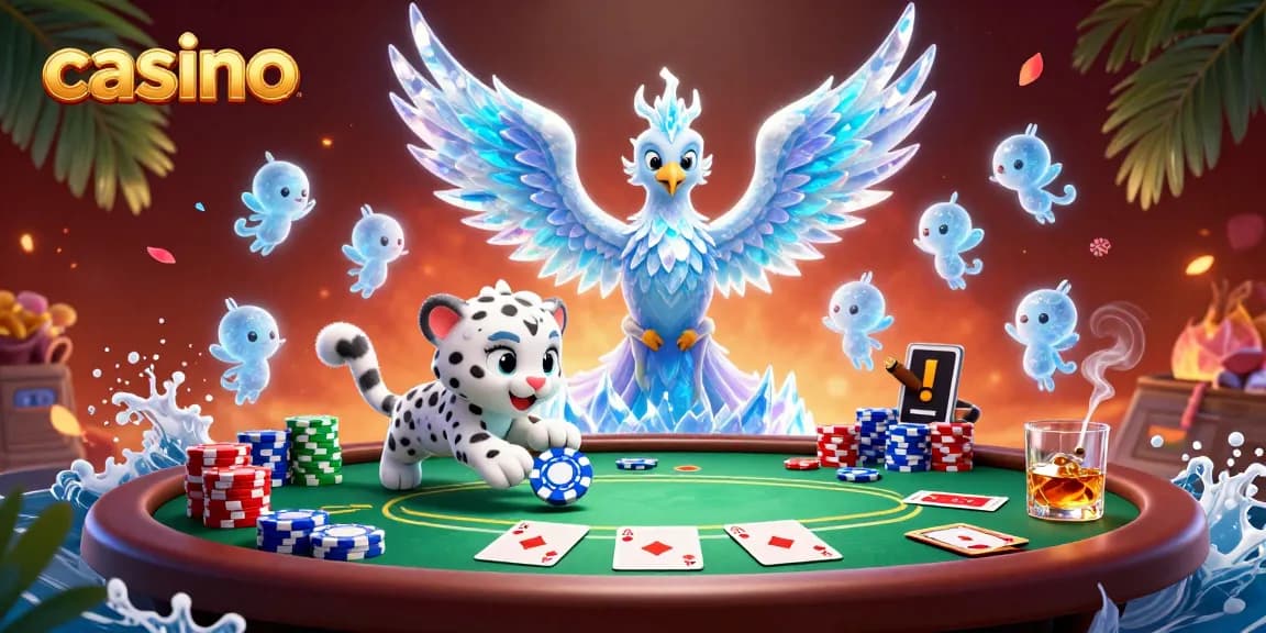 Engage with the vibrant casino scene featuring colorful poker chips and dynamic characters.