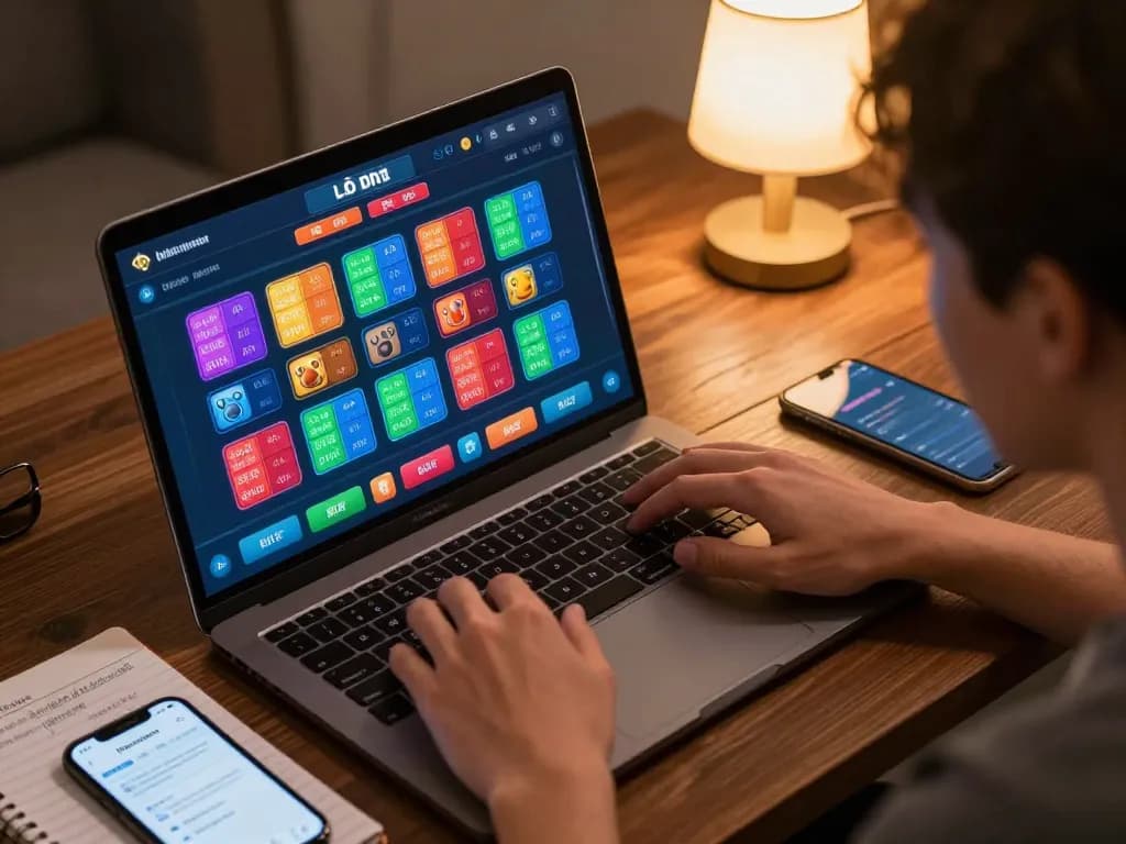 Lô đề online gameplay on a laptop illustrating strategic betting choices in a cozy home setting.