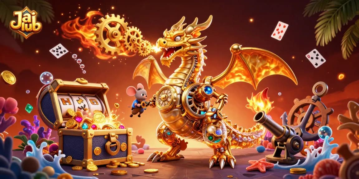 Engage in thrilling gameplay on Jai club with a dynamic scene of a golden dragon and treasure.