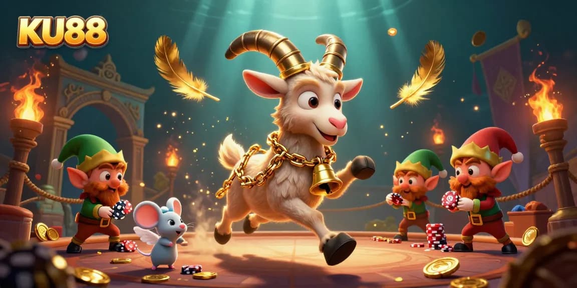 Engage in thrilling gameplay at KU88 with festive characters in a vibrant casino setting.