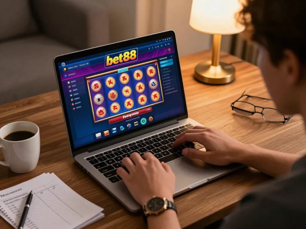 Experience the excitement at bet88 with a lively online gaming session in a cozy home setting.