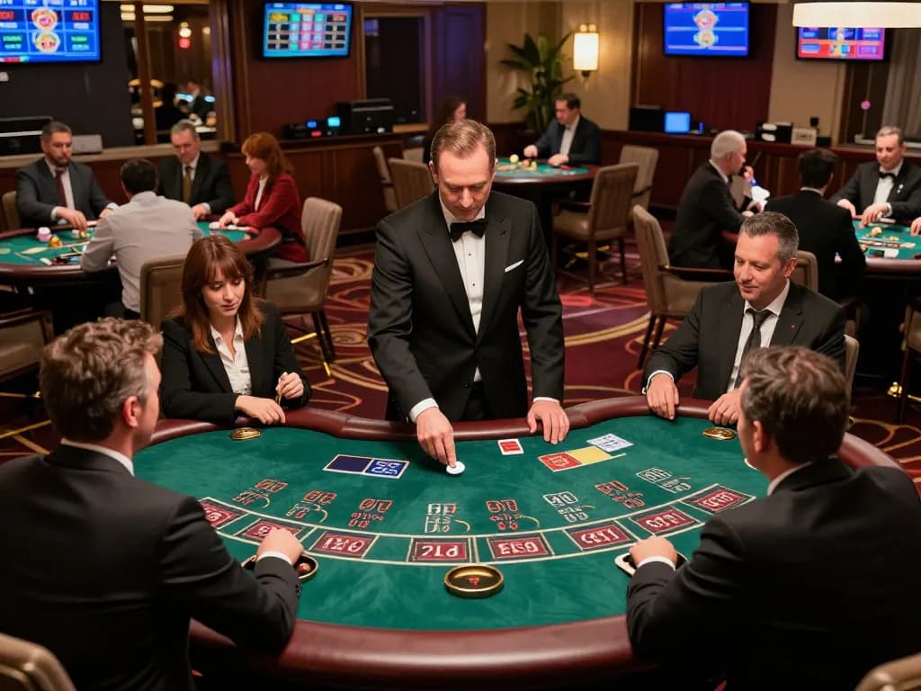 king33 players enjoying live dealer games in an upscale casino setting with vibrant atmosphere