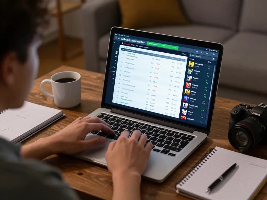 Place bets on ทางเข้า m112 while analyzing live sports odds on a laptop in a cozy home setting