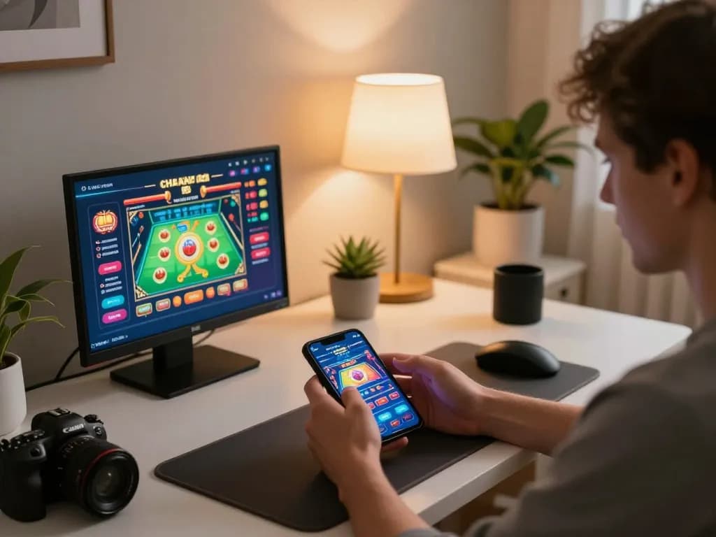 Experience engaging online gambling with OKFUN on a smartphone in a cozy setting.