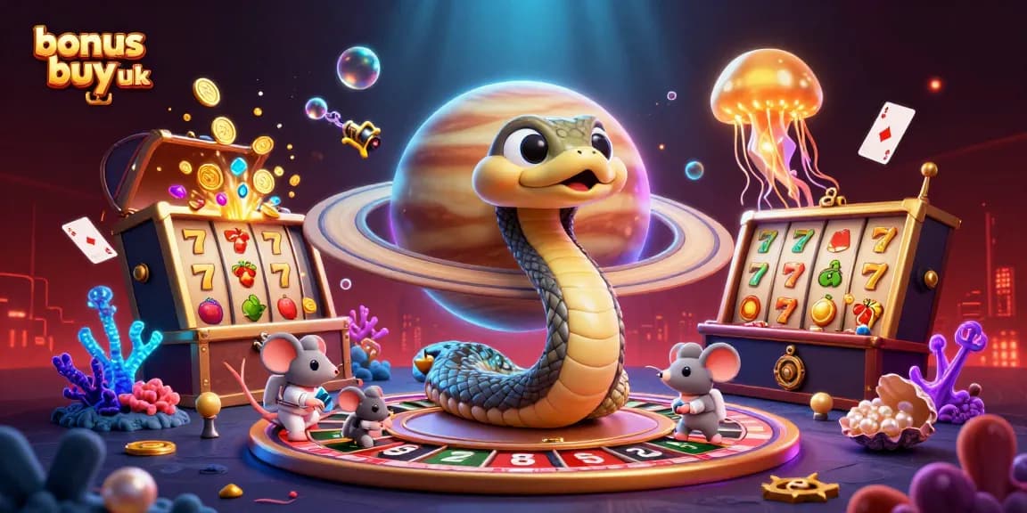 Engage with bonus buy slots uk through vibrant 3D characters betting in a cosmic casino scene.